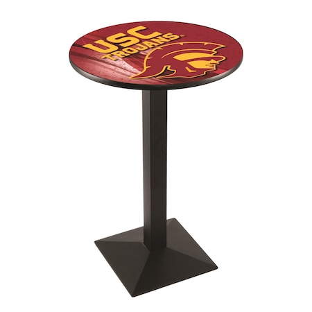 Holland Bar Stool Co 36" Blk Wrinkle USC Trojans Pub Table, 36" dia. Top L217B3636SouCal-D2